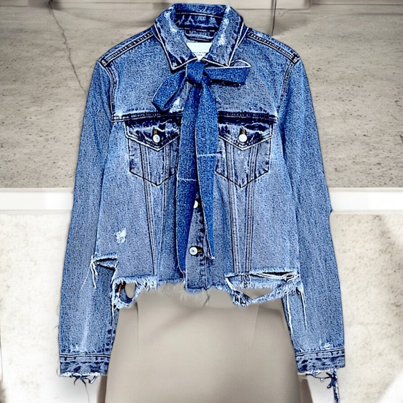 Twelve by Ontwelfth Distressed Denim Jacket with Bow - Picture 12 of 16